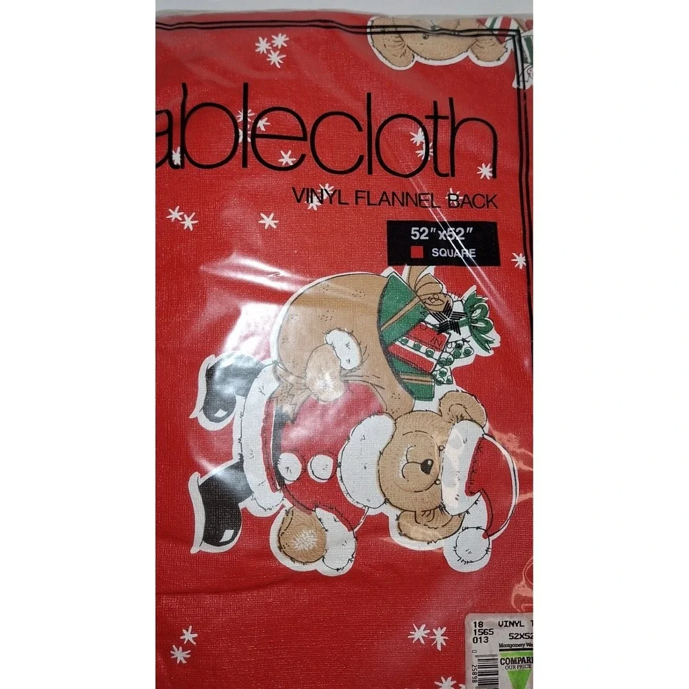 Vtg Flannel Back Vinyl Tablecloth Xmas Teddy Bears Santa Soldiers 52 X 52 Square